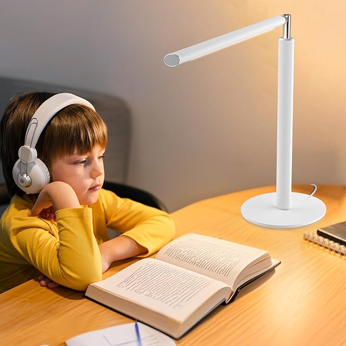 SIBRILLE White LED Desk Lamp, 16" Dimmable Metal Desk Light with Base, 15W 1200LM, Adapter Included, Color & Brightness Adjustable, Modern Tall Table Lamp for Home Office Reading Study Task Laptop - Image 7