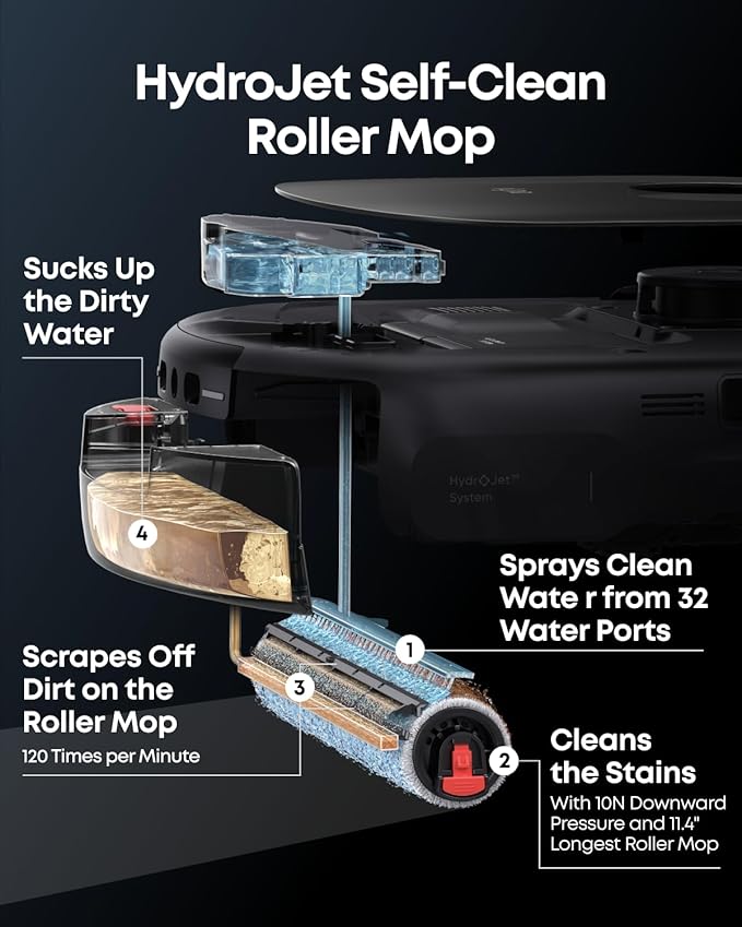 eufy E28 Matic Robot Vacuum and Mop, 20,000 Pa, Portable Carpet Cleaning | Roller Mop with HydroJet System, All-in-One Robot Vacuum and Mop Combo, Zero-Tangling, Corner-to-Edge Cleaning - Image 3