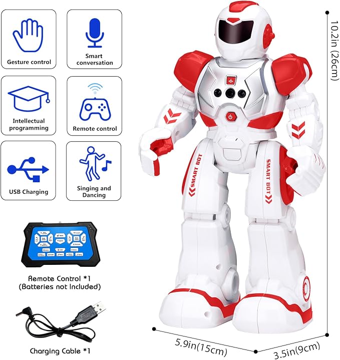 KingsDragon Robots Toy for Kids, RC Gesture Sensing Toy, Interactive Walking Singing Dancing Robot Birthday Presents for Boys Girls Age 6 7 8 9 Years Old,Red - Image 3