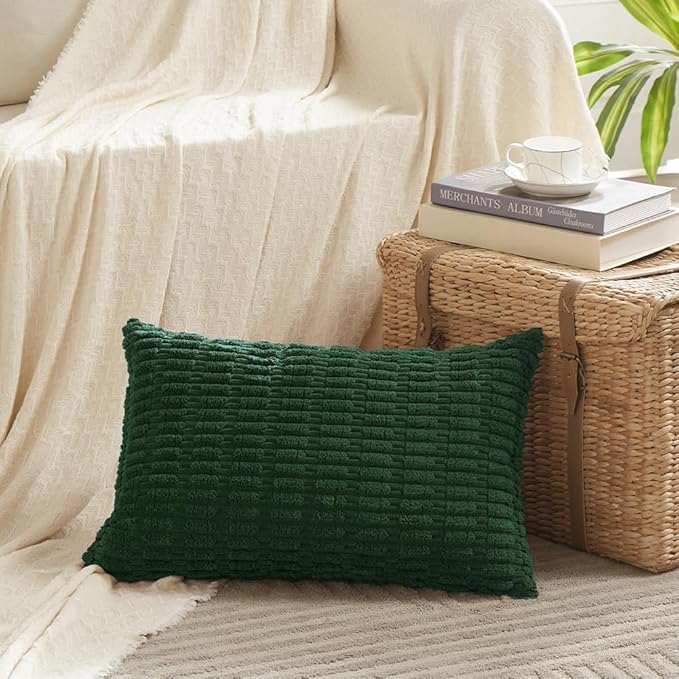Fancy Homi 4 Packs Decorative Throw Pillow Covers for Living Room Couch Bed, Modern Farmhouse Boho Home Décor Accent Cushion Case, 20" x 12", Dark Green - Image 2