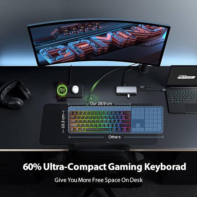 RK ROYAL KLUDGE RK61 Wired 60% Mechanical Gaming Keyboard Programmable QMK/VIA RGB Backlit 61 Keys Ultra-Compact Hot Swappable Brown Switch Black - Image 5