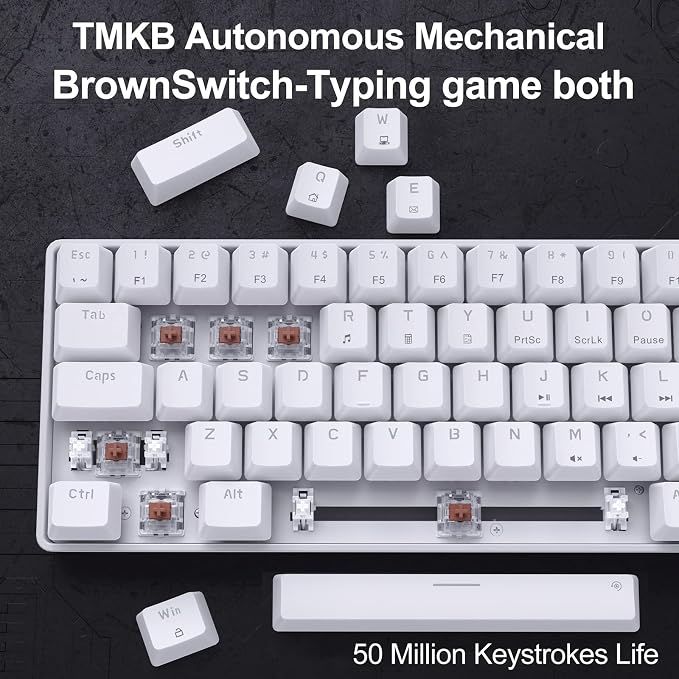 DIERYA T68SE 60% Gaming Mechanical Keyboard,Ultra Compact Mini 68 Key with Brown Switch Wired Keyboard,Anti-Ghosting Keys, for Windows Laptops and PC Gamers,White - Image 3