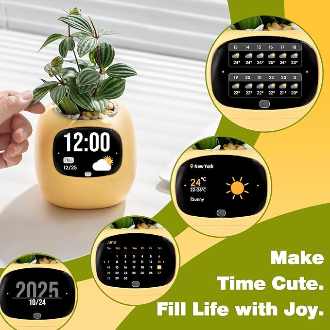 Upgraded AI Smart Flower Pot Multi-Emotion Interactive Digital Display Self Watering Planter Robot Flower Pot Supports 50+ Plants Decor for Desk Home Pet Office(Yellow) - Image 6