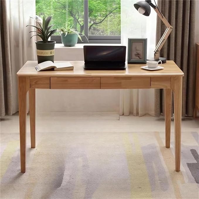 Solid Wood Desk with Drawers, Small Computer Desk for Small Spaces, Gaming Study Home Office Desks for Work, Student PC Desk for Bedroom, Escritorios para Cuartos (Wood Color, 39inch) by Unknown