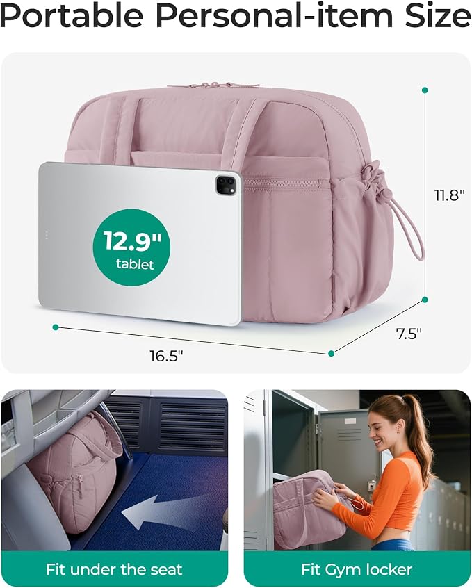 BAGSMART Duffle Bag for Travel, Gym Bag for Women, Weekender Carry on Bag | PVC Wet Pocket, Airline Approved Personal Carry-on Size, Fits Under-seat, One Bag for Gym, Travel, Hospital, Overnight - Image 2