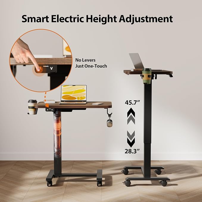 Agilestic 26*16 Inch Height Adjustable Electric Standing Desk, Dark Walnut | Sit Stand Up Computer Desk, with Wheels, Memory Presets, Stable Steel Frame, 88 lbs, Easy Assembly, Home Office, Studying - Image 3