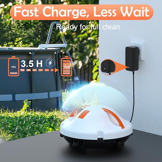 GMAPLAE Cordless Pool Vacuum for Above Ground Pool, Robotic Pool Cleaner with Dual Motors Strong Suction, 130 Mins Runtime, Auto-Parking, Pool Cleaner Robot for Inground Flat Pools Up to 1100 Sq.Ft - Image 6