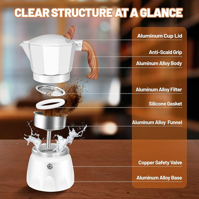 3 Cup Aluminum Espresso Stovetop Moka Pot Express Coffee Maker Percolator Italian Classic Mocha Coffee Machine for Italian and Cuban Cafe Brewing for Home & Camping 150ml 5oz - Image 3