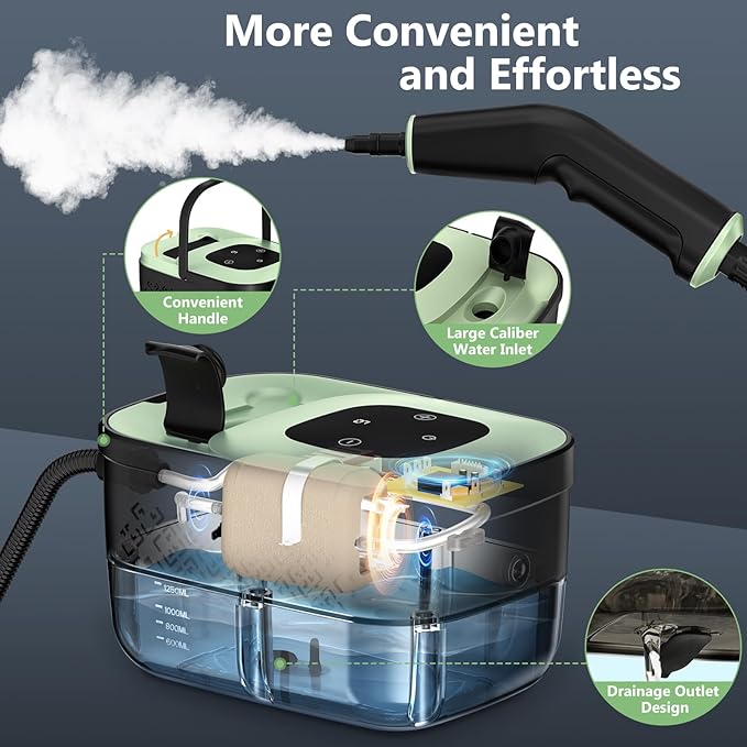 Steam Cleaner, Portable Steamer for Cleaning with 16pcs Accessories, 6-Level Adjustable and 15s Heat-Up, Handheld Steam Cleaner for Home, Tile, Dirt, Grout, Grease, Car Detailing - Image 5