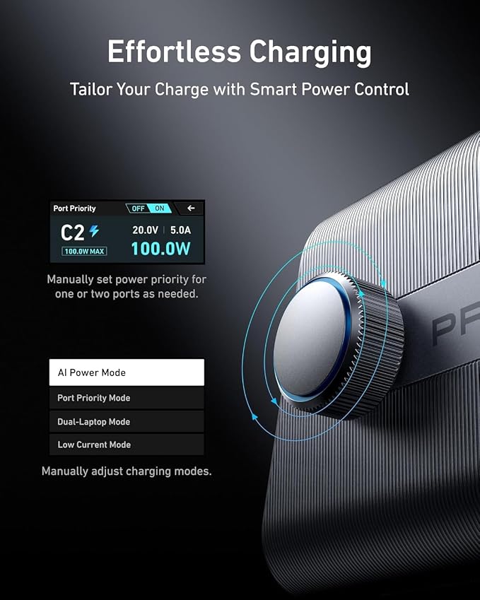Anker Prime Charging Station, 250W 6-Port GaN USB C Charger, 2.26" LCD Smart Display Control, Compatible with iPhone, Galaxy, MacBook, Dell for Home Office, Gaming Desk Accessories - Image 5