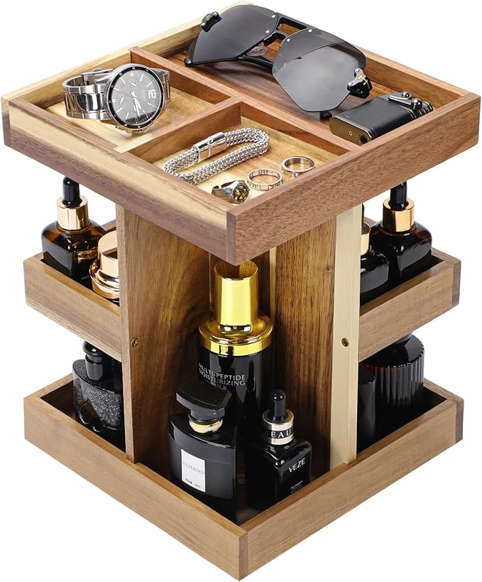 EXIN DECHEN Cologne Organizer for Men,Birthday Gifts for Men,Acacia Wood | Easy Installation,360° Rotating,Boyfriend Husband Dad Gift Ideas,Mens Accessories for Desk,Bathroom Countertop,Vanity,Dresser by EXINDECHEN