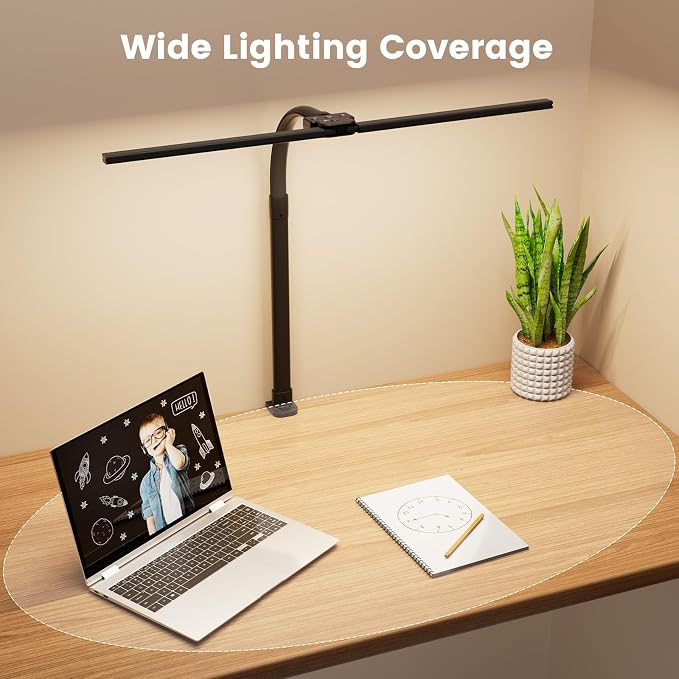 LED Desk Lamp for Home Office, 24W Computer Desk Light with Remote Control, Bright Table Lamp with Clamp Dimmable Tall Desktop Lighting with Bendable Gooseneck, Double Head, Black - Image 5