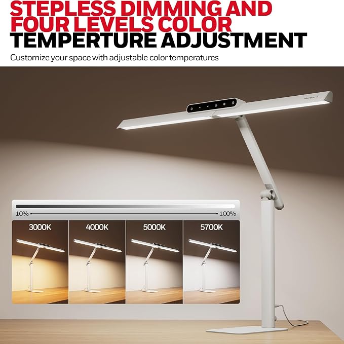 Honeywell LED Desk Lamp with Base - HJ1WT Sunturalux Eye-Caring Architect Desk Lamp for Home Office, 1200LM Computer Desk Light 4 Color Modes Stepless Dimming Task Desk Light with Timer Function White - Image 3