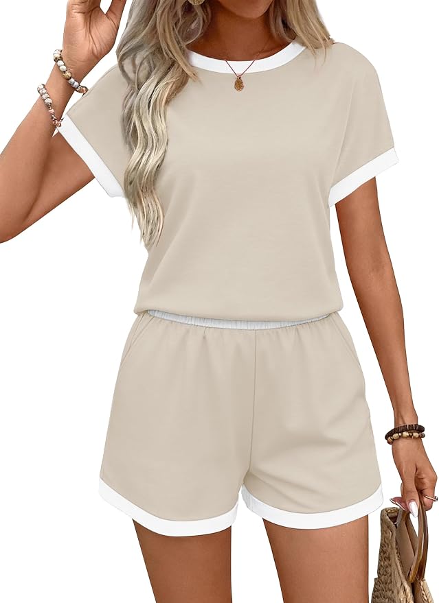 WIHOLL Two Piece Sets for Women Summer Lounge Short Sets Cap Sleeve Crew Neck Sweatsuit with Pocket XS-2XL - Image 3