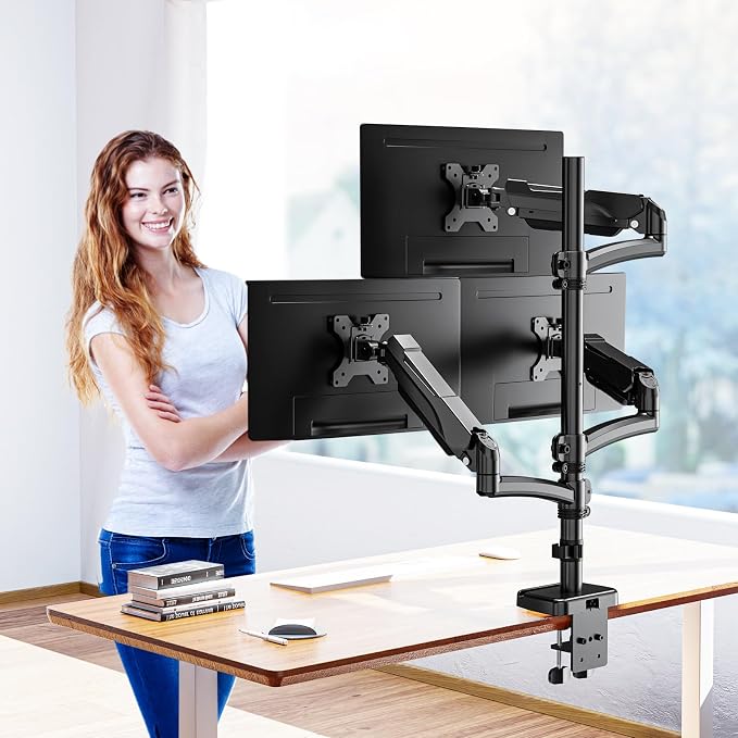 MOUNTUP Triple Monitor Mount Fits Max 32 Inch Screen, Holds 4.4-17.6lbs, 3 Monitors Desk Mount, Triple Monitor Stand for Desk, Adjutable Arm with Clamp/Grommet Base, for Home Office, 75x75/100x100 - Image 7
