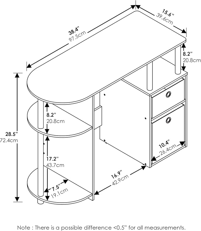 Furinno JAYA Desk, 38.4" Wide Gaming Desk with Bin Drawers, Computer Desk with Side Shelf, Office Desk for Study, Home Office, Bedroom, Dorm, Study Room, Espresso - Image 3
