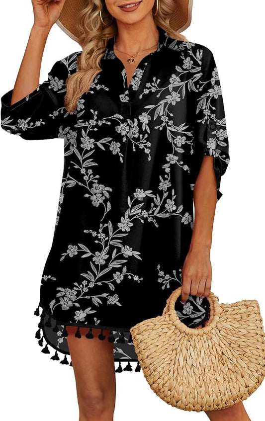 Yincro Women Swimsuit Cover Up Shirt 2026 Tassel Beach Bathing Suit for Swimwear Bikini Dress by YINCRO