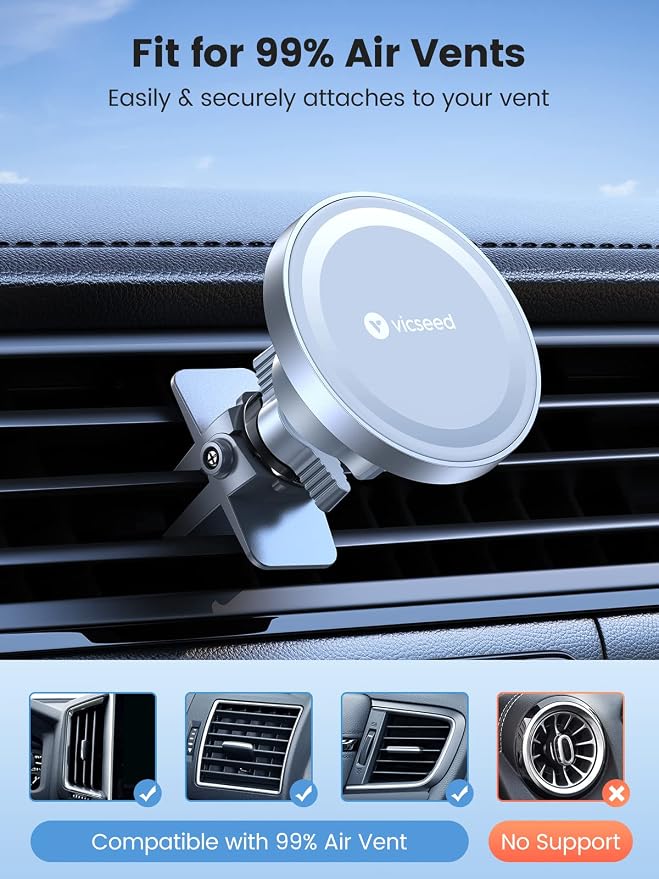 VICSEED for MagSafe Car Mount [Upgraded Strongest Magnet Power] Magnetic Phone Holder for Car Vent 360 Adjustable Magnetic Car Phone Holder Mount for iPhone 16 Pro Max 15 14 13 12 Plus Mini - Image 7