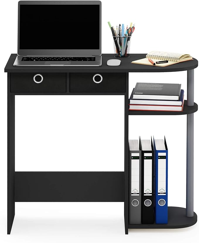 Furinno Go Green 32-Inch Computer Desk, Office Desk with 2 Side Shelves and Storage Bins, Rectangular Home Office Desk, Gaming Desk for Home Office, Bedroom, Study Room, Classic Black - Image 4
