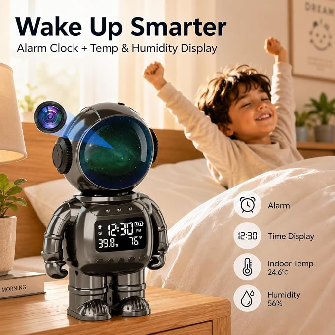DYPCO Indoor Security Clock Camera with Temperature and Humidity Monitoring, Smart Clock Camera with Alarm Function, Real-Time Alerts for Home Safety - Image 2