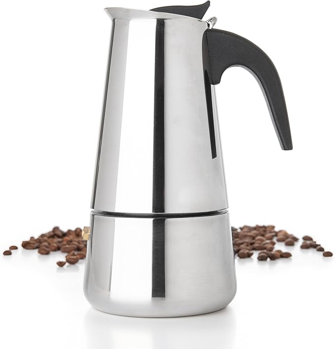 Mixpresso 9 Cup Greca Moka Pot, Stainless Steel Stovetop Espresso Maker | 15oz/450ml Italian stovetop coffee maker with classic percolator design, ideal for preparing coffee at home or while camping by Mixpresso