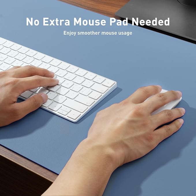 Aothia Faux Leather Desk Mat – Large Mouse Pad, Non-Slip PU Leather Blotter, Waterproof Writing Surface for Office and Home (Denim Blue, 47.2" x 23.6") - Image 4