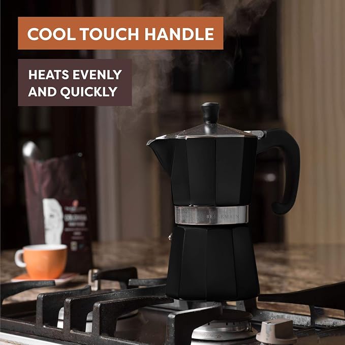 Bellemain Stovetop Espresso Maker, Italian Moka Pot, 3-Cup Black | Classic aluminum design brews rich espresso at home or camping, with an easy-to-use and easy-to-clean design. - Image 5