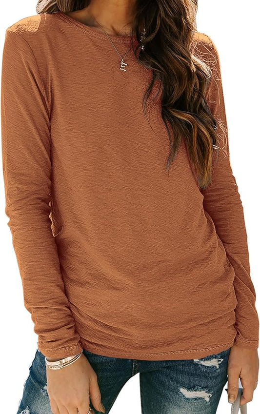 Sherosa Womens T Shirts Long Sleeve Crew Neck Shirts Basic Tee Tops Blouse by Sherosa