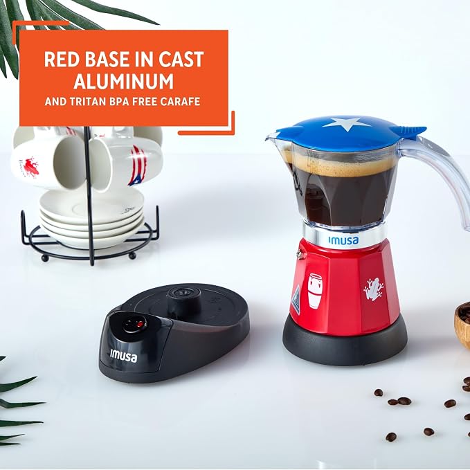IMUSA 6 or 3 Cup Electric Boricua Espresso Coffee Maker, Red | Bare Cast Aluminum Finish, Cool-Touch Handle, Ideal for Moka and Puerto Rican Coffee, Great for Gifting - Image 4