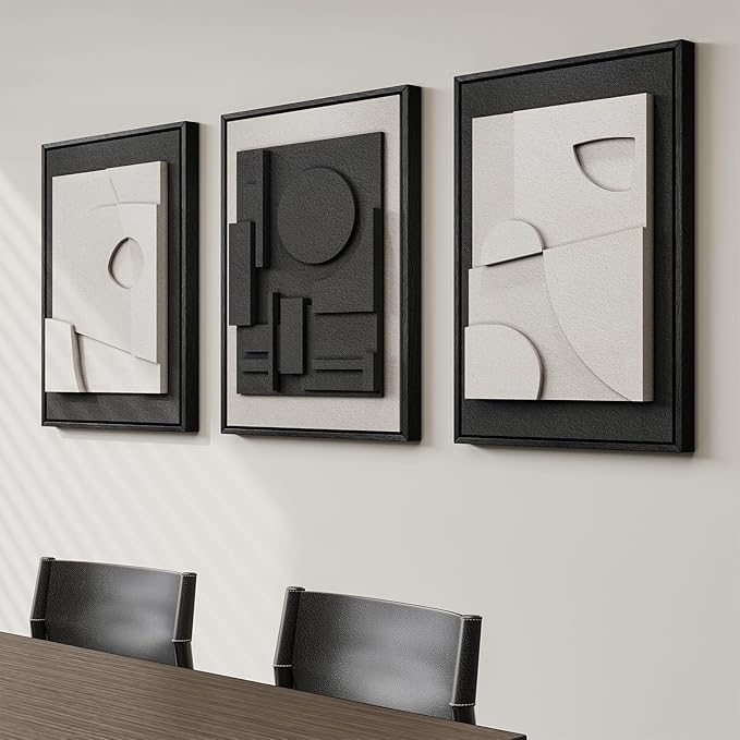 3D Textured Framed Black and White Abstract Wall Art for Bedroom, 3 Piece Modern Paintings Artwork for Walls, Minimalist Black White Geometric Pictures for Living Room, Dining Room Wall Decor 16x24 In - Image 6