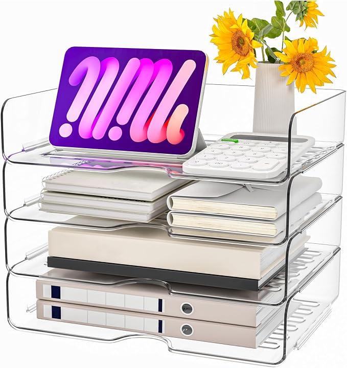 Vivihomety Paper Organizer Letter Tray, 4-Pack Acrylic File Organizer, Clear by EndlessStorage