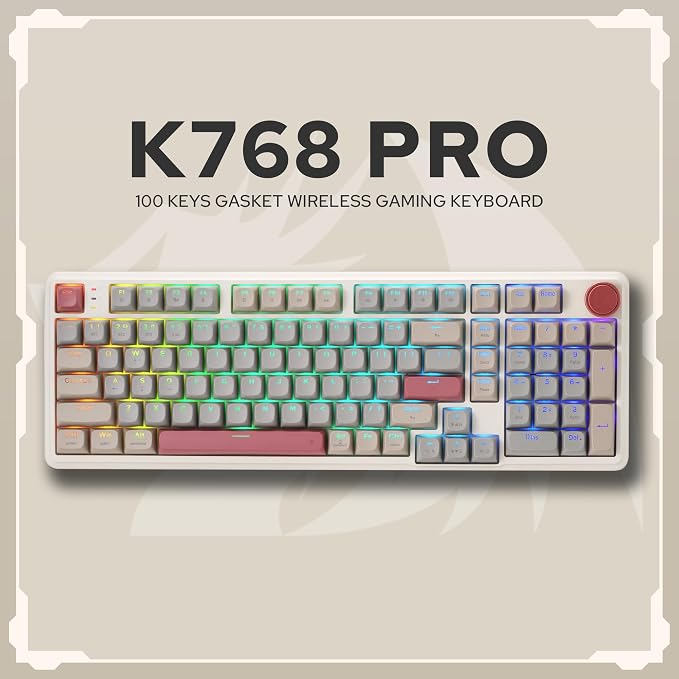 Redragon K768 PRO Wireless 100-Key Gasket Gaming Keyboard, Knob + 8000mAh | Multi-Function Control Wheel, 0-Delay Tri-Mode, Cushioned 5-Layer Noise Dampening for Creamy Thocky Sound, Practical 95% Size - Image 9