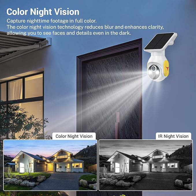 1080p Security Camera Wireless with Solar Panel, AI Human Detection, 2-Way Audio, Color Night Vision, Cloud Storage (Sold Separately), Indoor/Outdoor Surveillance Bullet Cam - Image 6