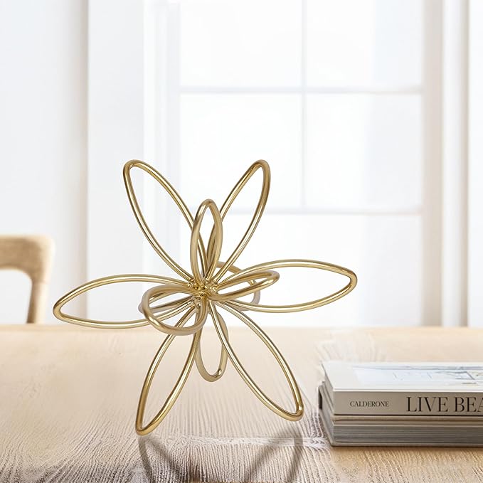 Gold Metal Sculpture Decoration Geometric Sphere Decor Modern Abstract Cube Figurine Ball Statue Centerpiece for Home Decor Accent Living Room Office Shelf Bookshelf Tabletop Decorative - Image 2