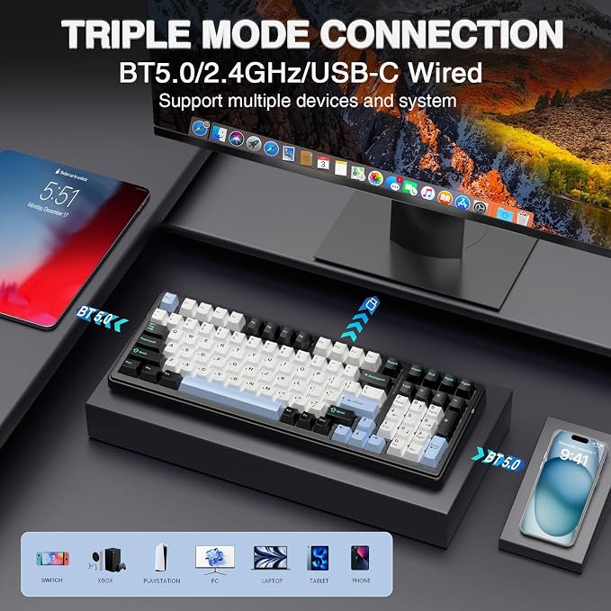 AULA F99 Wireless Mechanical Keyboard,Tri-Mode BT5.0/2.4GHz/USB-C Hot Swappable Custom Keyboard,Pre-lubed Linear Switches,RGB Backlit Gaming Keyboards for PC/Tablet/Xbox/PS4/PS5 - Image 3