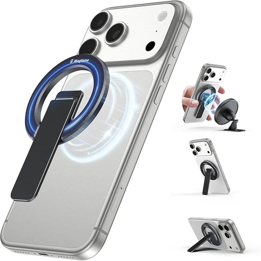 Dual-Sided Magnetic Phone Stand for MagSafe, Adjustable Kickstand Phone Foldable Holder Grip with Strong Magnet Compatible with Car Mounts Gym Equipment for iPhone 17/16/15/14/13 Series, Black by Magtame