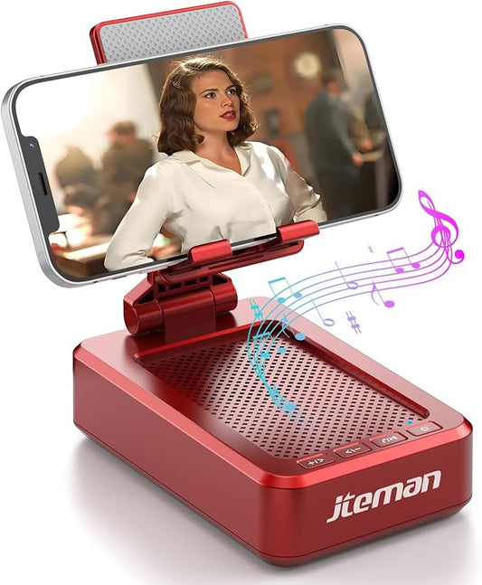 JTEMAN Portable Phone Stand with Speaker Bluetooth Wireless,Gifts for Men Women,Birthday for Women,Kitchen Gadgets for Men,Phone Holder for Desk - Red by jteman