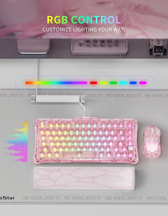 GravaStar Mercury K1 Lite 75% Wireless Mechanical Gaming Keyboard RGB | Gasket Mount, Hot Swappable Linear Switches, Creamy Sound Keyboard, 2.4GHz/USB-C/Bluetooth 5.0, for Win/Mac【Crystal Rose】 - Image 7