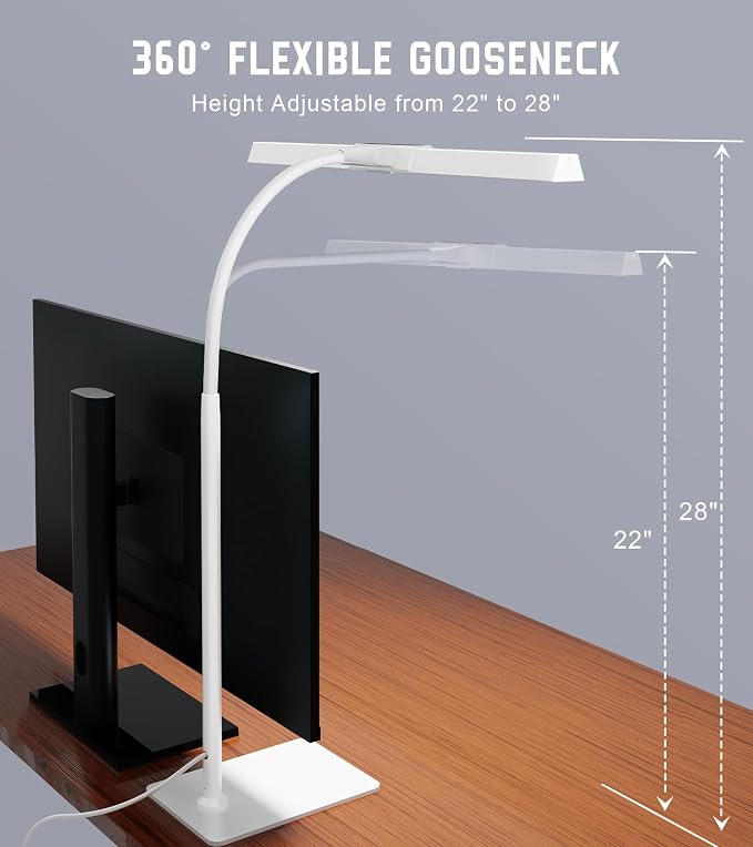 LED Desk Lamp for Home Office with Base, Eye-Caring Desk Light 12W | Tall Lamp for Computer Monitor Task Reading, Adjustable Gooseneck, 5 Dimmable Brightness & Color, Touch Control, Timer - Image 6