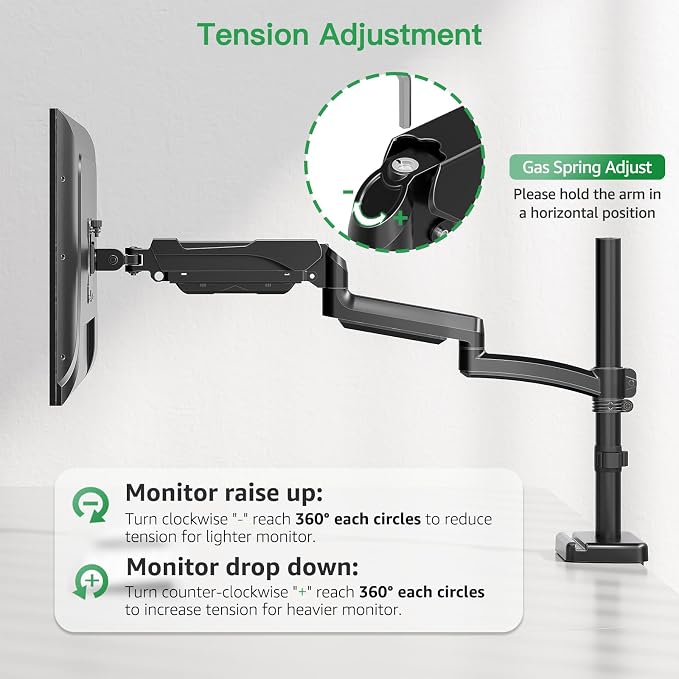 MOUNT PRO Single Long Monitor Arm, 13 to 32 inch Computer Monitor Desk Mount, Extra Long Adjustable Screen Stand, Tall Display Mount with Tilt, Swivel, Rotation, Hold up to 19.8lbs, VESA 75/100mm - Image 8