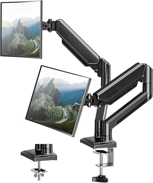 Dual Monitor Arm Desk Mount Fits 13 to 32 inch Computer Screens, Holds 4.4 to 22lbs Display VESA Mount, Adjustable Double Monitor Stand with Clamp/Grommet Base, 75/100mm Bracket, Black, Freelift by MOUNTPRO