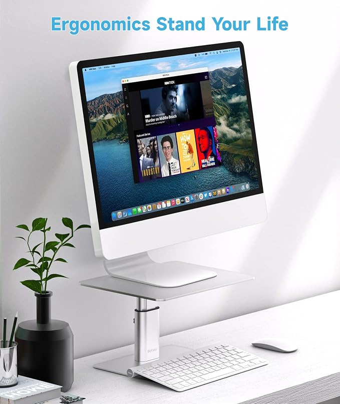 BoYata Monitor Riser Stand, Adjustable Height Metal Desktop Stand Storage Organizer Compatible with TV, PC, Laptop, Computer, iMac, and All Screen Display-Silver - Image 2