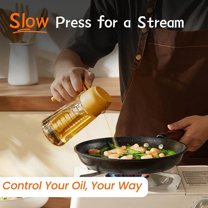 TrendPlain 16oz/470ml Glass Olive Oil Sprayer for Cooking – 2 in 1 Olive Oil Dispenser Bottle for Kitchen Gadgets and Air Fryer Accessories, Salad, BBQ - Yellow - Image 3
