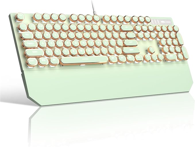 Camiysn Typewriter Style Mechanical Gaming Keyboard, Green Retro Punk Gaming Keyboard with White Backlit, 104 Keys Blue Switch Wired Cute Keyboards, Round Keycaps for Windows/Mac/PC - Image 8