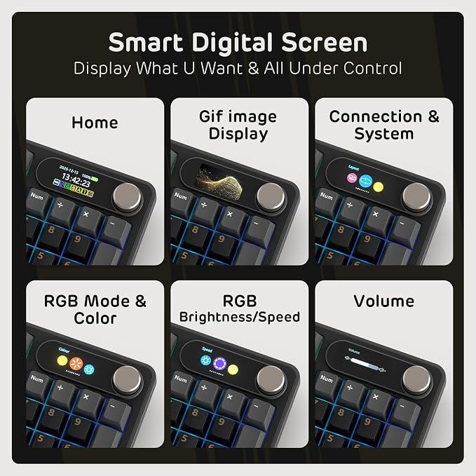 RK ROYAL KLUDGE S98 Wireless Mechanical Keyboard w/Smart Display & Knob | 96% Top Mount RGB Gaming Keyboard BT/2.4G/USB-C, 5-Layer Noise Dampening, Creamy Sound Pre-lubed Switch,Hot Swap, 98 Keys - Image 3