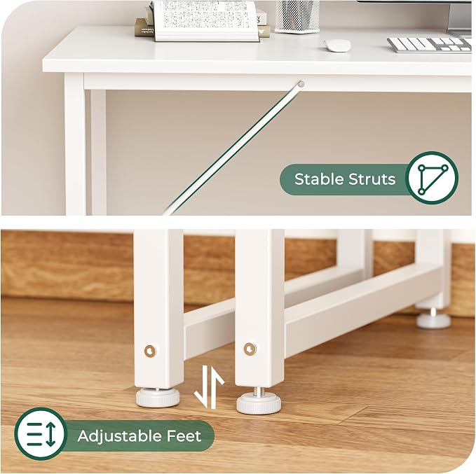 Huuger Computer Desk, 48 Inch Office Desk, Gaming Desk with Storage, Writing Desk Work Desk for Home Office, Study, Modern Simple Desk, Large Legroom, Metal Frame, White - Image 8