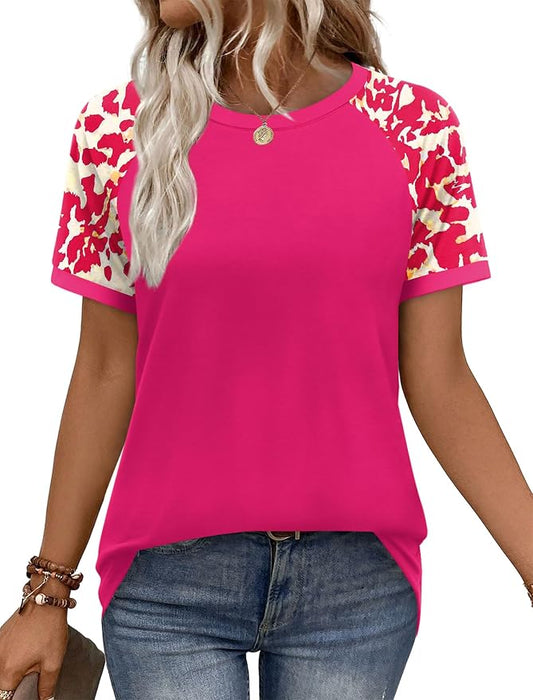 WIHOLL Womens Summer Tops Color Block Short Sleeve Raglan Shirts Spring Fashion Clothes Vacation Outfits by WIHOLL