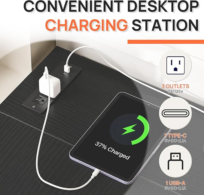 Alpen L Shaped Computer Desk, 47 Inch Corner Desk with Drawers and Power Outlets, Home Office Desk for Gaming, Study Writing PC Table with Storage and Reversible Shelf, Black - Image 7