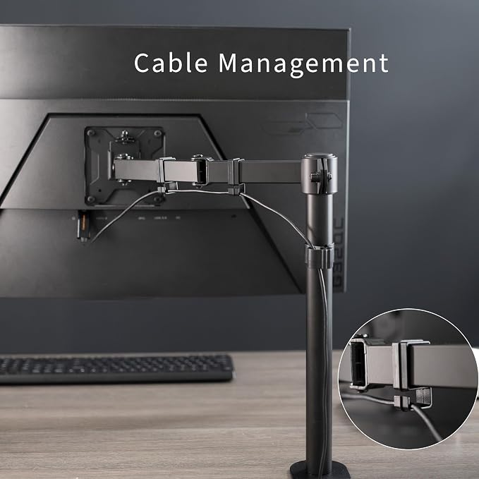 VIVO Single 13 to 38 inch Ultrawide Monitor Arm Desk Mount, Regular Screens up to 32 inches, 22 lbs capacity, Fully Adjustable Stand with C-Clamp and Grommet Base, Black, STAND-V001 - Image 8