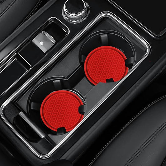 4 Pack Car Coasters, 2.75inch Universal Non-Slip Car Cup Holder Coaster for Car, PVC Cup Pad Mat Car Coasters for Cup Holders for Women (Red) by Joyberg